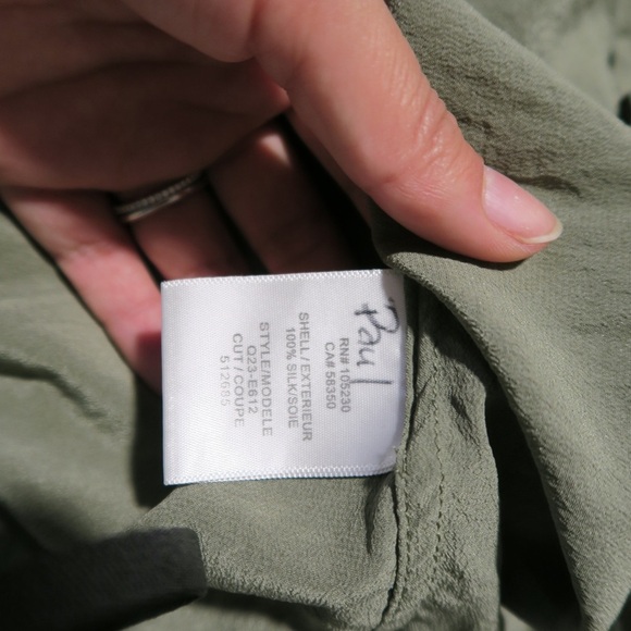 Equipment Button Up Shirt Dress Silk Mini Olive Green Lightweight Slim Fit Small - Picture 8 of 9